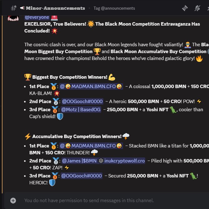 MafiaHuMai's tweet image. The grind was real, the buys were massive 💸🔥
Congrats to the Black Moon legends who dominated the Buy &amp;amp; Accumulation Contest!
1M BMN buys, CRO rewards, and even a Yoshi NFT?! 🏆💥
This is what winning looks like.
#BMN #BuyToWin #CryptoContest #WolfSwap