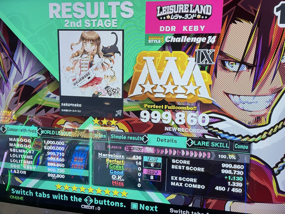 ddrkeby's tweet image. Took the day off and went hard on #DDR_WORLD 9 new lvl 14 pfc’s today. I am now 7 songs away from the 14 gold lamp 😭