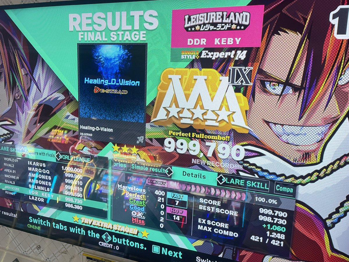ddrkeby's tweet image. Took the day off and went hard on #DDR_WORLD 9 new lvl 14 pfc’s today. I am now 7 songs away from the 14 gold lamp 😭
