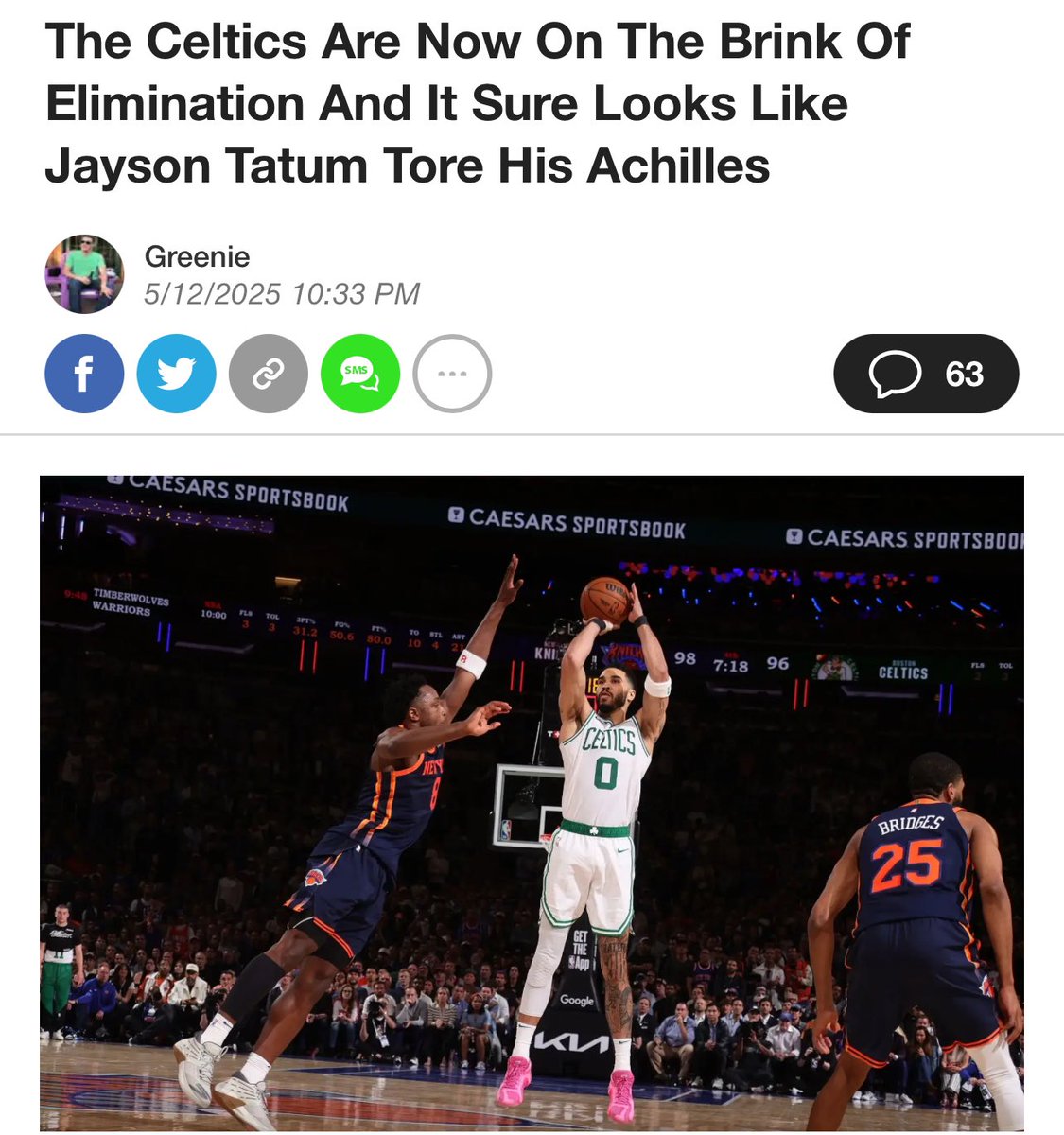 If he tore his achilles, we talking 2026-2027 return.  #JasonTatum #BostonCeltics #NBAPlayoff