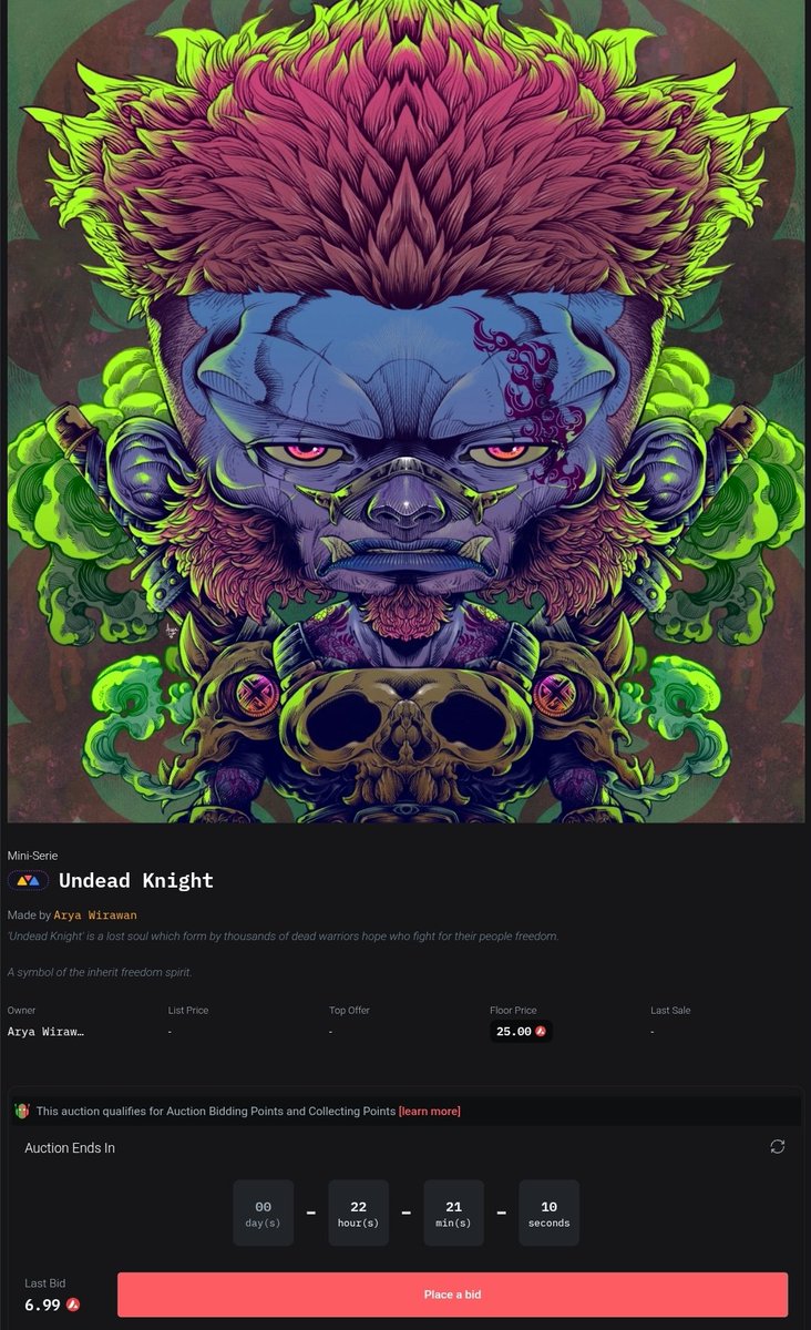Arya Wirawan (@aryawirawans) on Twitter photo 22 hours left for 'Undead Knight' auction on <a href="/salvor_io/">Salvor ๐ข๐บ</a>
Current bid is 6.99 Avax by <a href="/iyusmn/">โฆ Yusman Ali โฆ</a> ๐ค๐ฅ 22 hours left for 'Undead Knight' auction on <a href="/salvor_io/">Salvor ๐ข๐บ</a>
Current bid is 6.99 Avax by <a href="/iyusmn/">โฆ Yusman Ali โฆ</a> ๐ค๐ฅ