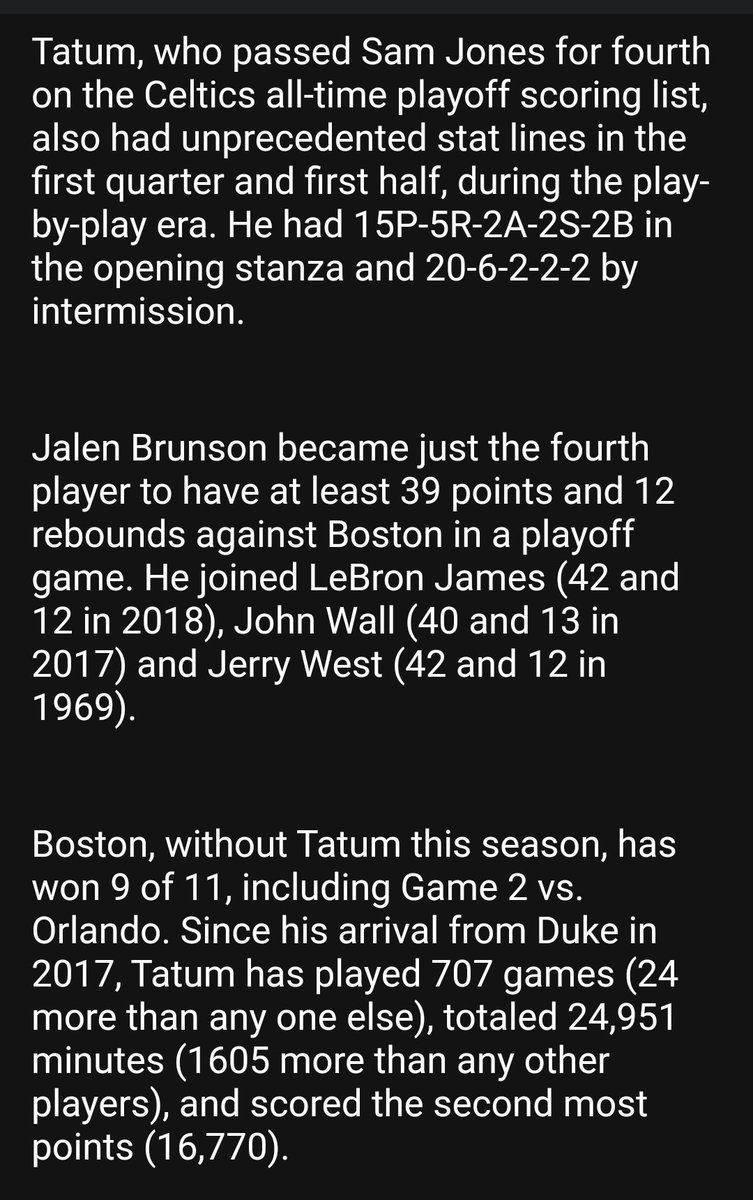 The Sultan of Stat has the good and bad while everyone awaits the ugly -- the extent of Jayson Tatum's injury.

<a href="/DickLipe/">Dick Lipe</a> details the rise and fall against the Knicks... but he does manage to close on a numerically hopeful stat for the Celts. ⬇️