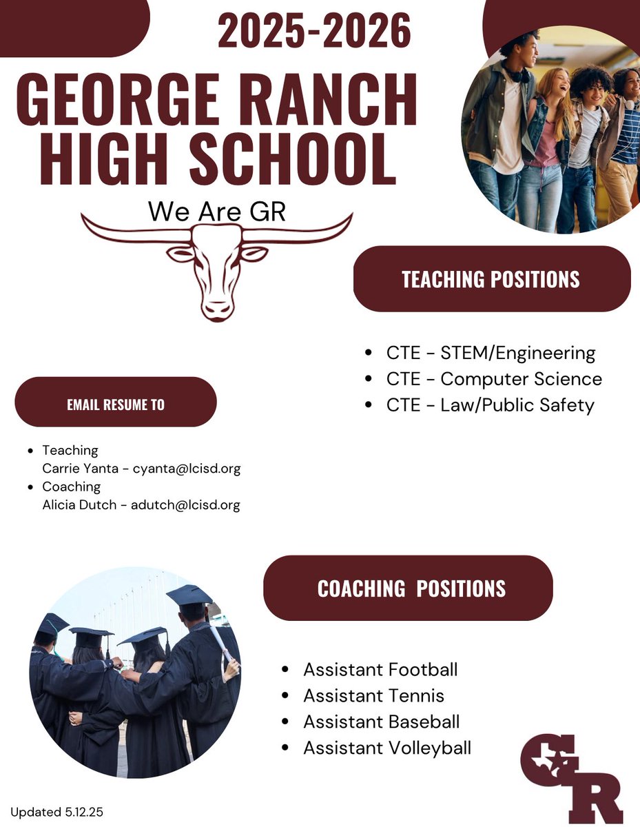 Come join us! <a href="/pinkpatterson/">Heather Patterson</a> <a href="/CoachADutch/">Coach Alicia Dutch</a> <a href="/LamarCISD/">Lamar CISD</a> <a href="/CoachCaseyVogt/">Casey Vogt</a> <a href="/LamarCISDHR/">Lamar CISD HR</a> <a href="/WeAreGRHS/">@WeAreGRHS</a> <a href="/LamarCISDCTE/">Lamar CISD CTE</a>