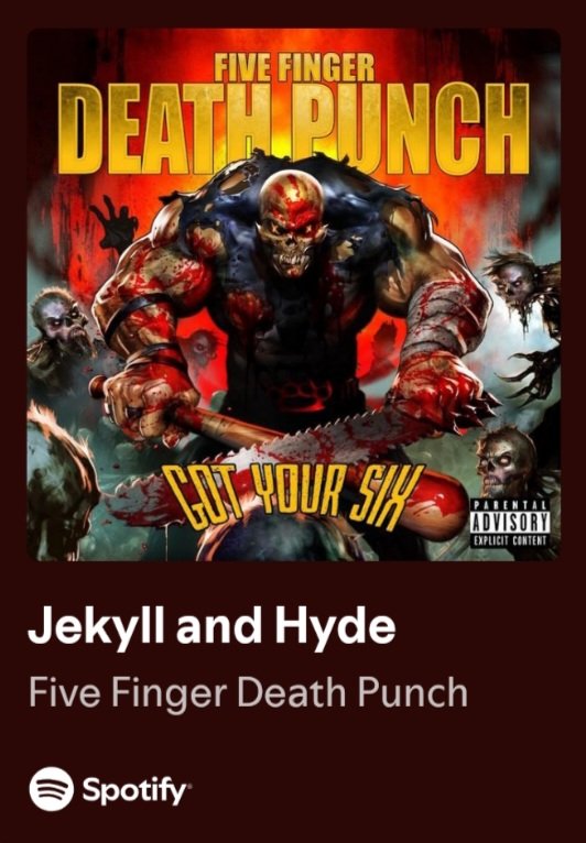 The Ri🎵ler of TR👁TH (@cryptobulliever) on Twitter photo 'Jekyll & Hyde' by <a href="/FFDP/">Five Finger Death Punch</a>
open.spotify.com/track/5dFEX82X…
👋 Finger
dEF Punch
❌️8️⃣×2️⃣❌️
⏸️
🖕
❓️
🪬 6😈6
🎼⭕️➕️ ⚧️⭕️⛎️®️
❓️
🥊
Which is a facade?
The madness
that I show or
the kindness 'Jekyll & Hyde' by <a href="/FFDP/">Five Finger Death Punch</a>
open.spotify.com/track/5dFEX82X…
👋 Finger
dEF Punch
❌️8️⃣×2️⃣❌️
⏸️
🖕
❓️
🪬 6😈6
🎼⭕️➕️ ⚧️⭕️⛎️®️
❓️
🥊
Which is a facade?
The madness
that I show or
the kindness