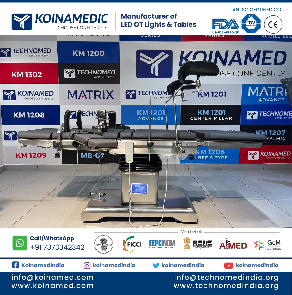 koinamedindia's tweet image. The TMI-1201 CP #surgicaltable is made of 304 grade stainless steel with laser cut finish. Head and leg section are operated by Gas Spring. A remote facilitates four functions of this general surgery #electricOTtable. For details, visit technomedindia.org.