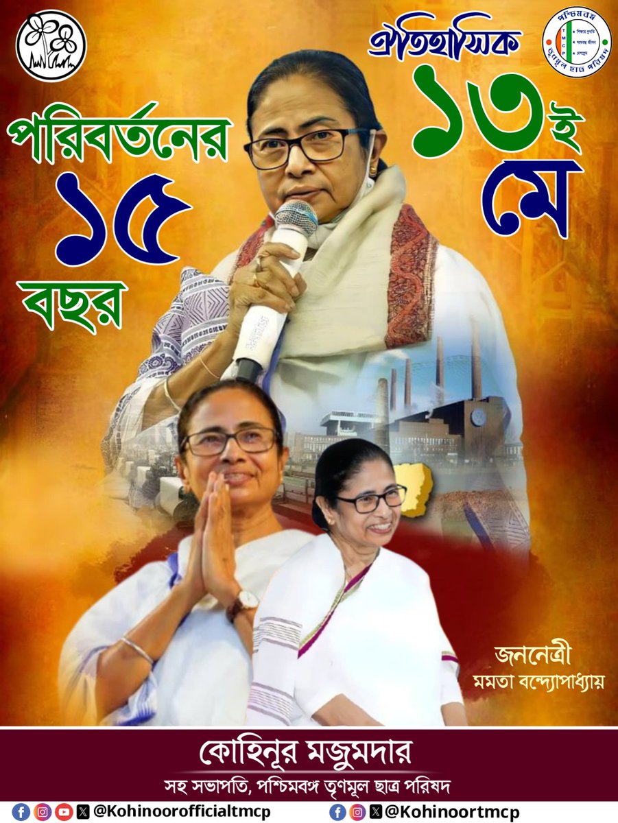 Kohinoortmcp's tweet image. জননেত্রী শ্রীমতী মমতা বন্দ্যোপাধ্যায়ের কালজয়ী সংগ্রামের ফলস্বরূপ ৩৪ বছরের বাম শাসনের অবসান হয়েছিল। গ্রাম বাংলার মানুষ ফিরে পেয়েছিল স্বাভাবিক জীবন। ঝাড়গ্রাম থেকে দার্জিলিং আজ শান্ত মানবিক তার কৃতিত্ব আমাদের মাননীয়া মুখ্যমন্ত্রী শ্রীমতী মমতা বন্দ্যোপাধ্যায়ের।
জয়তু জননেত্রী।…