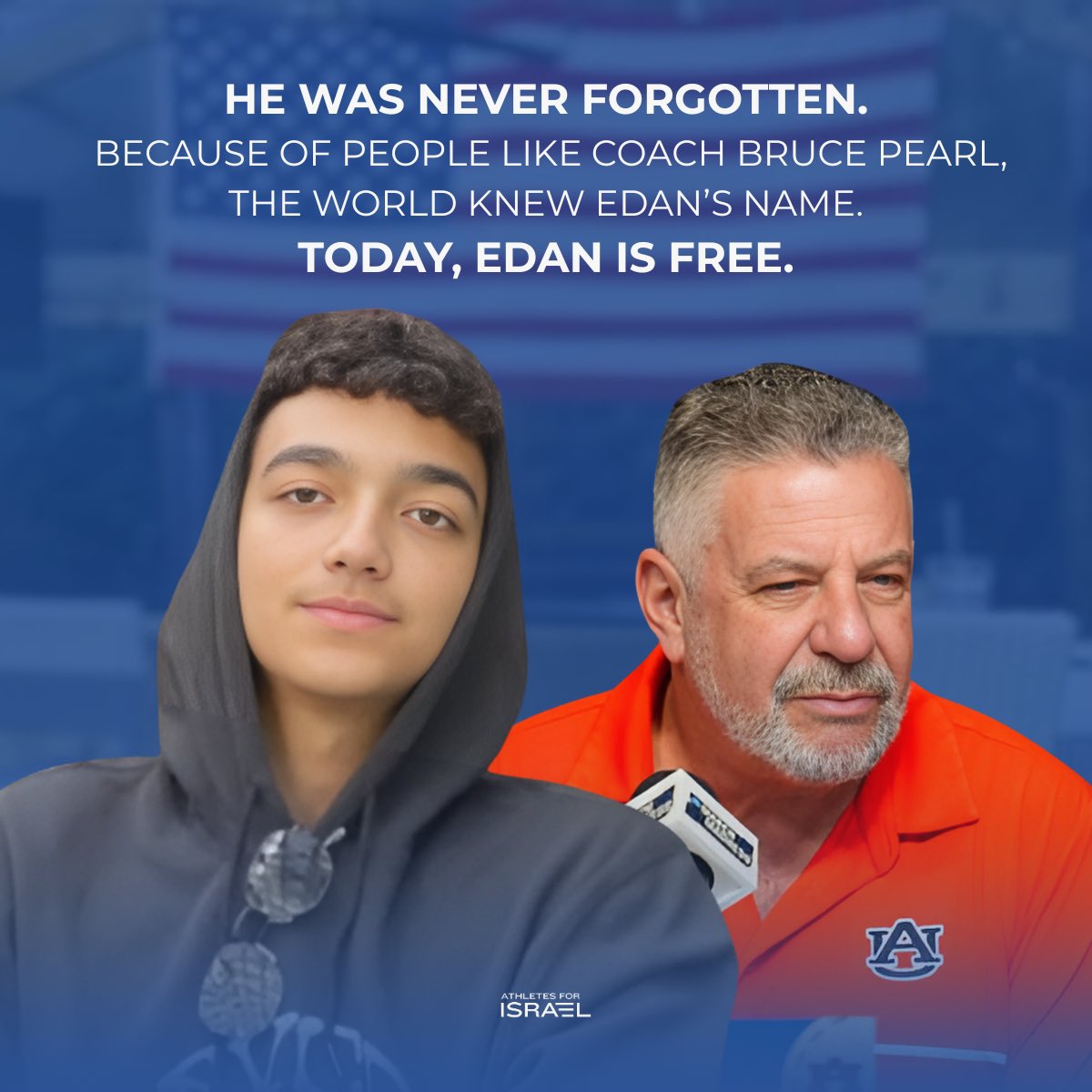 Athletes for Israel (AFI) 🟦 (@athletes4israel) on Twitter photo Edan Alexander is FREE.
The 21-year-old Israeli-American was held hostage in Gaza for over a year and 7 months.
During March Madness, Athletes For Israel board member <a href="/coachbrucepearl/">Bruce Pearl</a> didn’t stay silent. He called Edan’s name from the national stage.
Today, Edan is coming home. Edan Alexander is FREE.
The 21-year-old Israeli-American was held hostage in Gaza for over a year and 7 months.
During March Madness, Athletes For Israel board member <a href="/coachbrucepearl/">Bruce Pearl</a> didn’t stay silent. He called Edan’s name from the national stage.
Today, Edan is coming home.