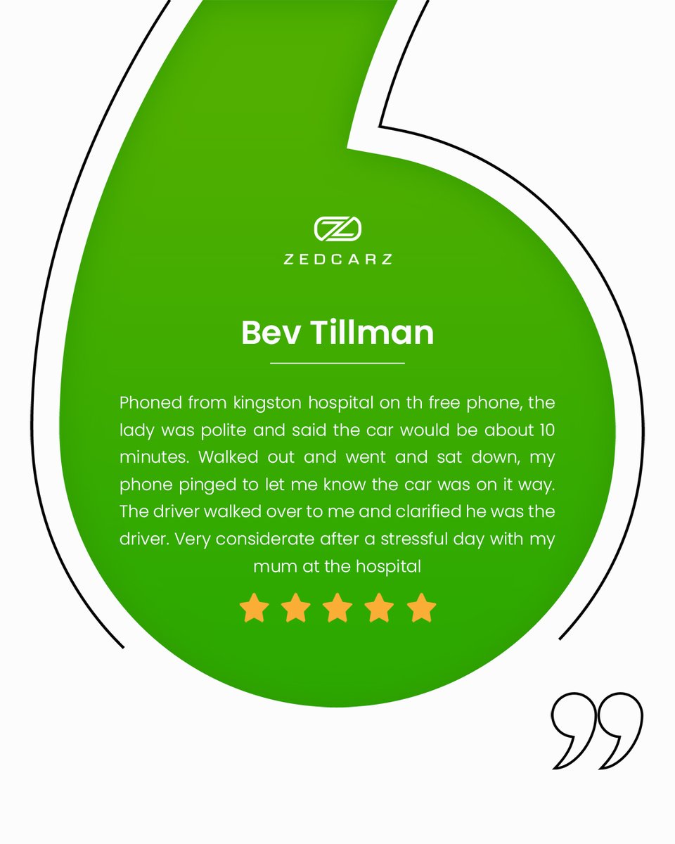⭐⭐⭐⭐⭐
'Zedcarz has never let me down—always on time, professional drivers, and a very smooth experience every time.'
Thank you for trusting us! 🙌

#customerreview #trustedminicab #zedcarzreviews #satisfiedclients #londonminicab #testimonialtuesday #happycustomers