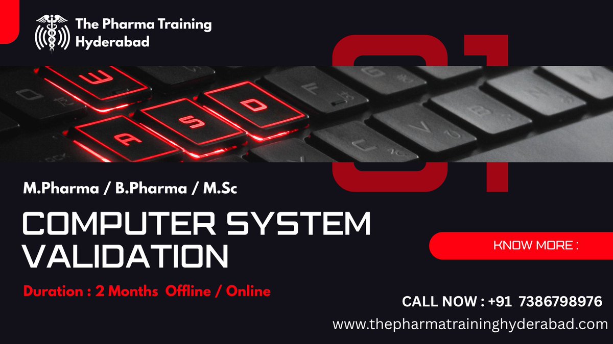 THEPHARMA378021's tweet image. The Pharma Training Hyderabad
thepharmatraininghyderabad.com
"Unlock a Future-Proof Career in Pharma and IT—Join Our Comprehensive Computer System Validation Training Today and Stay Ahead of Regulatory Demands!"
#ComputerSystemValidation
#CSVTraining
#GxPCompliance
#Validation