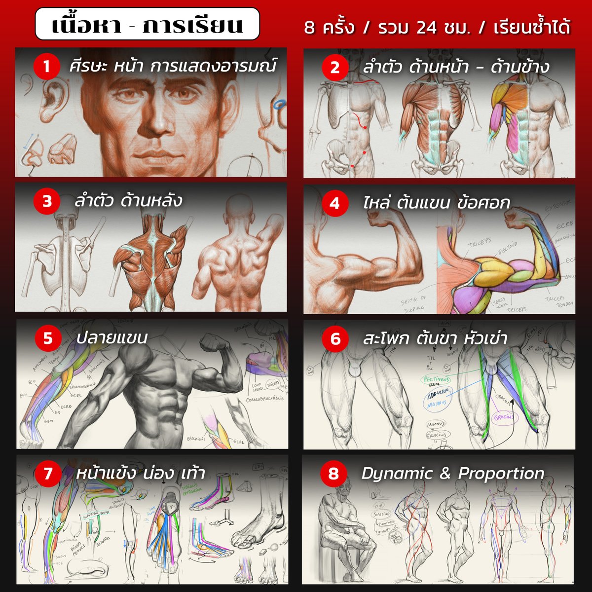 รับสมัคร 3 วันสุดท้าย ! เริ่มเรียนเสาร์นี้
📢 คอร์ส 𝐀𝐧𝐚𝐭𝐨𝐦𝐲 𝐟𝐨𝐫 𝐀𝐫𝐭𝐢𝐬𝐭 
รุ่นที่ 62 | เรียนสด Online | จำนวนจำกัด!
🗓 17 พ.ค. - 5 ก.ค. 2568 | ทุกวันเสาร์
🕘 09.00 - 12.00 น. (รวม 24 ชั่วโมง | 8 ครั้ง)
⸻
สิ่งที่ได้รับ:
📘 หนังสือ Anatomy For Artist