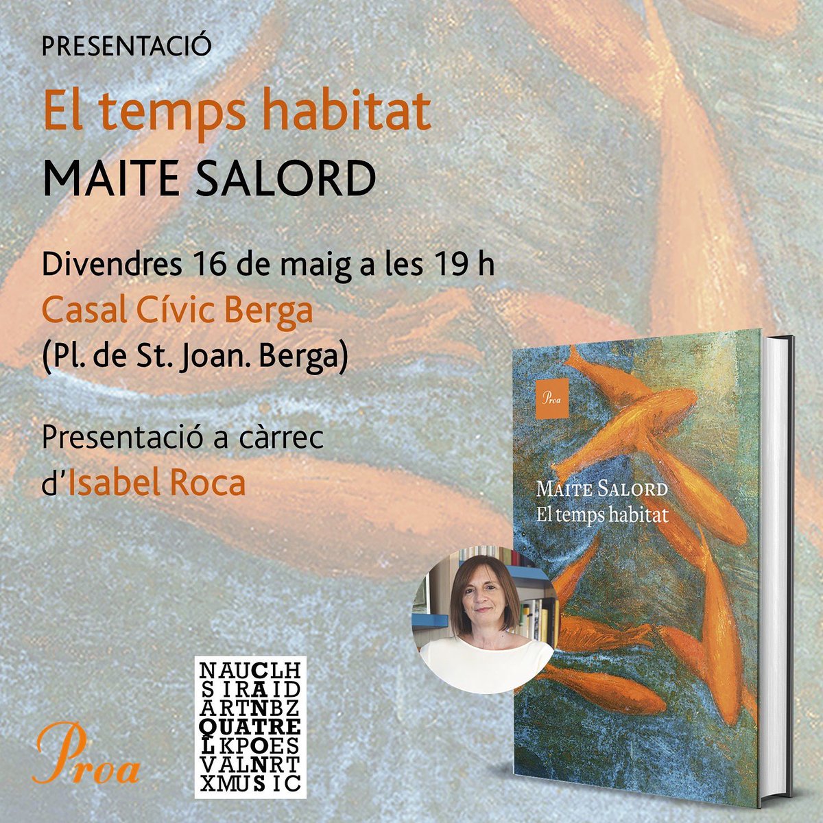 Una presentació imprescindible, d’aquelles que fan una il•lusió especial: divendres, 16 de maig, a les 19 h, parlarem d’El temps habitat a Berga, acompanyada de l’amiga Isabel Roca i amb el suport de la Nèlida, de la llibreria La quatre cantons. Us esperam al Centre Cívic!