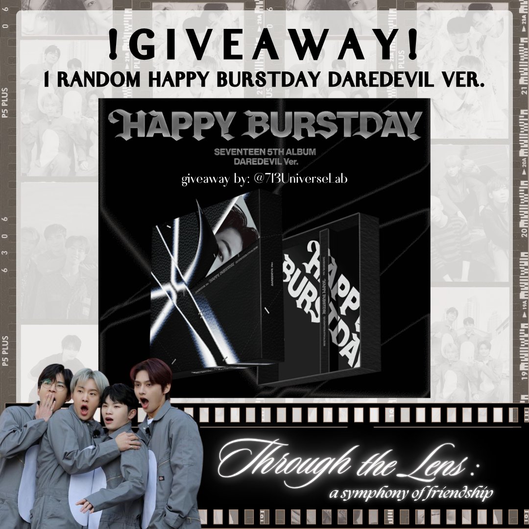 713UniverseLab's tweet image. SEVENTEEN HAPPY BURSTDAY GIVEAWAY  

- (1) Winner of Happy Burstday Daredevil ver.  

Mechanics:
- like and rt this tweet and the linked tweets below
-tag 3 moots 
- must be following @713UniverseLab
- raffle draw : TBA  

#SEVENTEEN #세븐틴 
#HAPPY_BURSTDAY