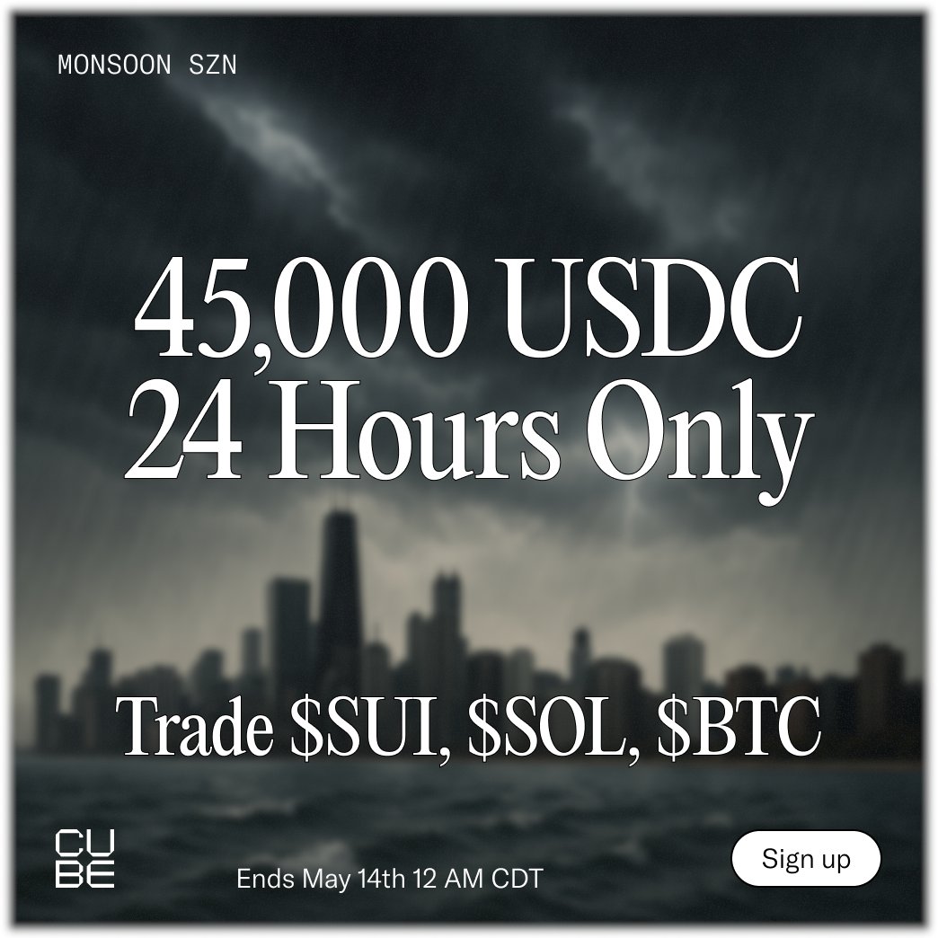 🔥 TRIPLE TOKEN TRADING COMPETITION! 🔥

Three SEPARATE $15,000 USDC prize pools:
- $BTC: $15,000 pool
- $SOL: $15,000 pool
- $SUI: $15,000 pool

Volume counts to token's OWN pool only.

Competition ends May 14, 12am CDT (5/14 5:00 UTC)

Trade now at cube.exchange/trade