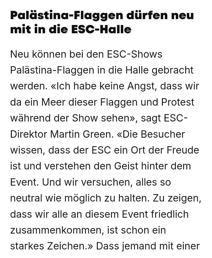 Wir nennt man dies?

Strategische Naivität?

Let's face it: Der Terroranschlag der Hamas war eine der erfolgreichsten Marketingkampagnen der Geschichte 

"Neu können bei den ESC-Shows Palästina-Flaggen in die Halle gebracht werden. «Ich habe keine Angst, dass wir da ein Meer