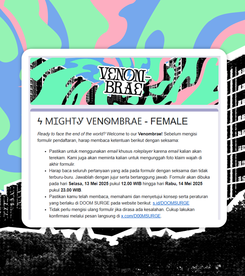 ⠀ 
⠀ 
⩉ TAUTAN FORMULIR:

MALE: s . id/ VENOMALE
FEMALE: s . id/ VENOMFEMALE
⠀ 
⠀