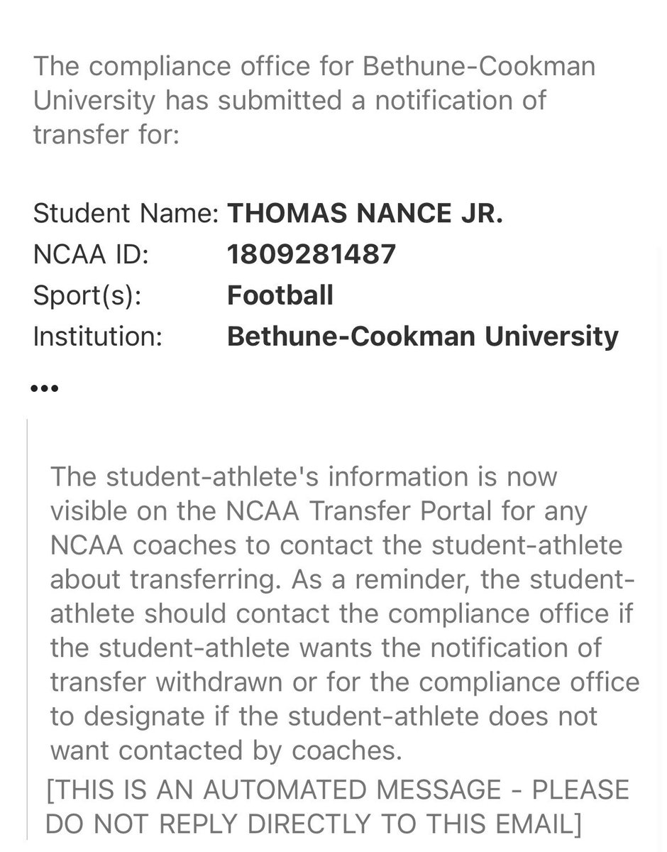 Grateful and appreciative for my time at BCU. Made countless life long relationships with people I love dearly all while earning a masters degree. (With that being said I will be entering my name into the transfer portal with 1 year of eligibility left.) Thank you Bethune. ❤️🙏🏾