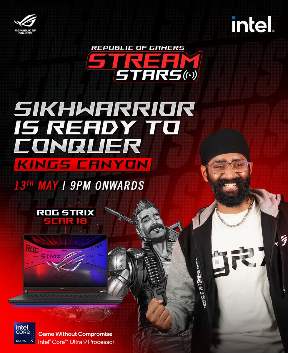 ASUS ROG IN (@asus_rog_in) on Twitter photo Locked, loaded, and dropping into Kings Canyon with <a href="/sikhwarriorlive/">Sikhwarrior</a>
Apex has never looked this intense 🔥🏹
Watch the legend in action as he hunts for glory!
Powered by @Intel and ROG Stream Stars.
#ROGIndia #ROGStreamStars #LiveStream #GamingLaptop #ROG5000Series #RTX5000 Locked, loaded, and dropping into Kings Canyon with <a href="/sikhwarriorlive/">Sikhwarrior</a>
Apex has never looked this intense 🔥🏹
Watch the legend in action as he hunts for glory!
Powered by @Intel and ROG Stream Stars.
#ROGIndia #ROGStreamStars #LiveStream #GamingLaptop #ROG5000Series #RTX5000