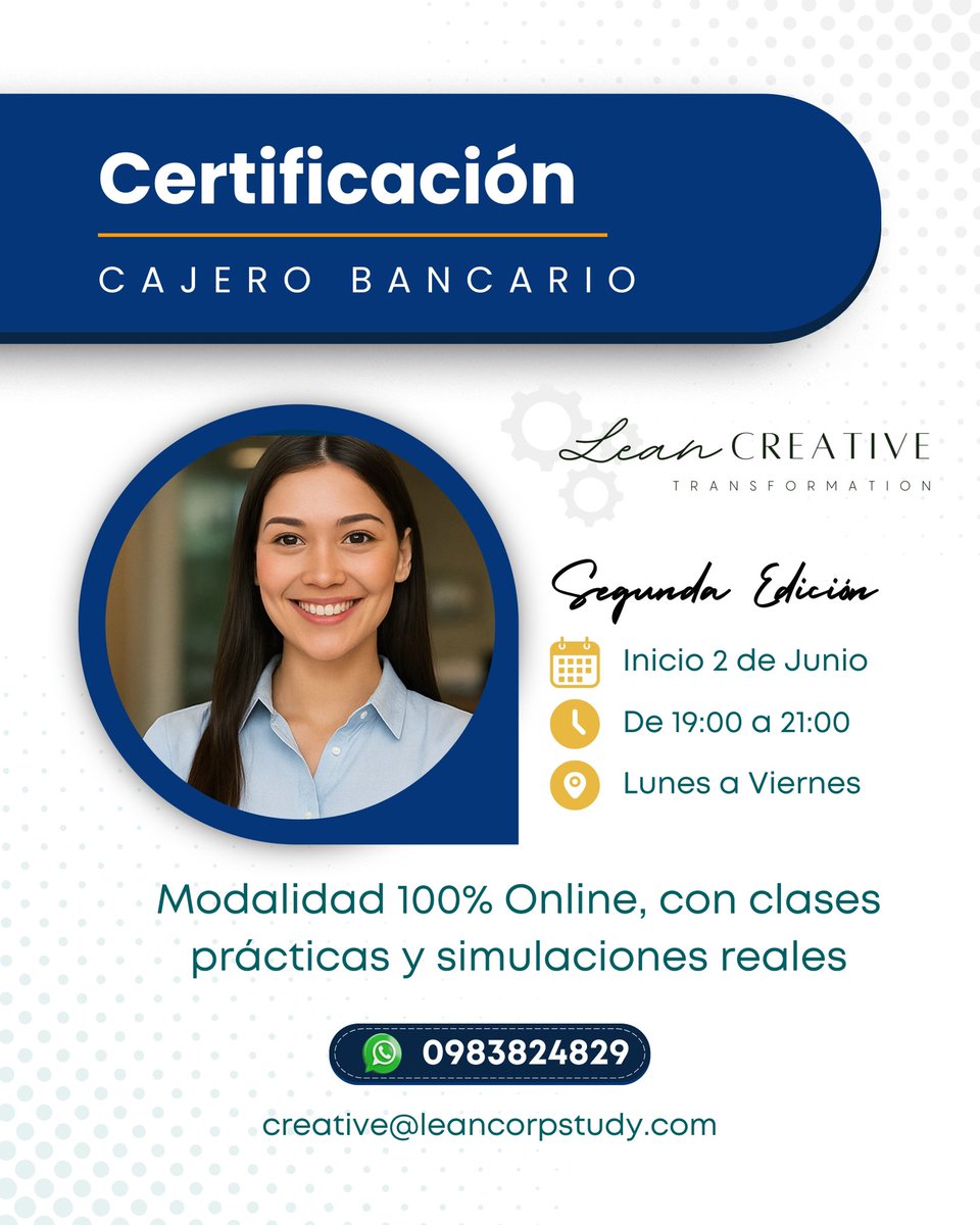 creative_lean's tweet photo. 🎓 ¿Quieres trabajar en un banco?
Este curso inicia desde lo más importante:
👉 El perfil y competencias reales que buscan las entidades financieras.
✅ Modalidad 100% online
📅 Del 2 al 27 de junio
Inscríbete aquí 👉 https://t.co/Ekvb6zGqBi https://t.co/h5xCpGnyRE