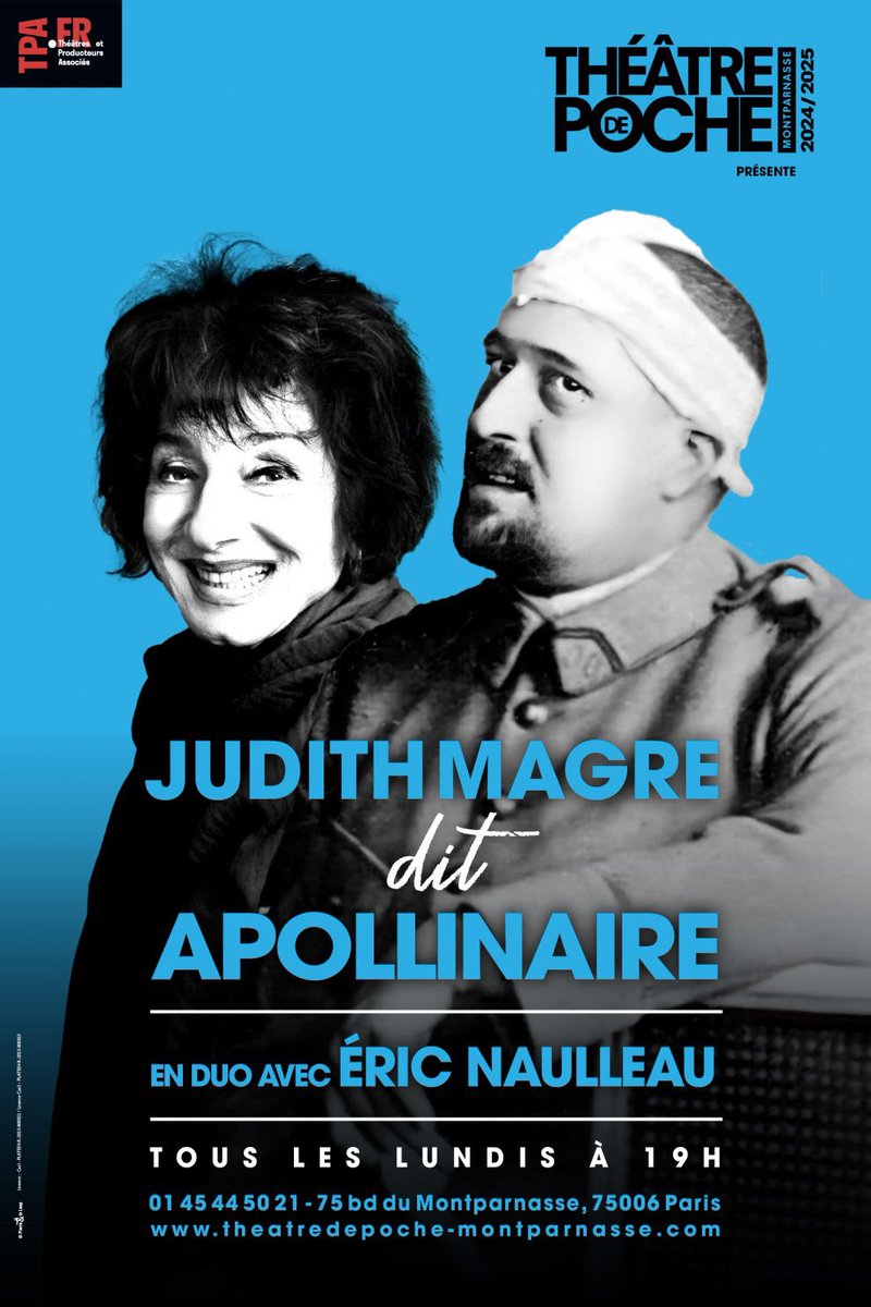 EricNaulleau's tweet image. Tous les lundis à 19 heures, j’ai le privilège de partager la scène du Théâtre de Poche avec Judith Magre, l’ultime diva, pour un spectacle autour des poèmes d’Apollinaire. Quand une comédienne légendaire rencontre un immense poète. Soyez au rendez-vous !