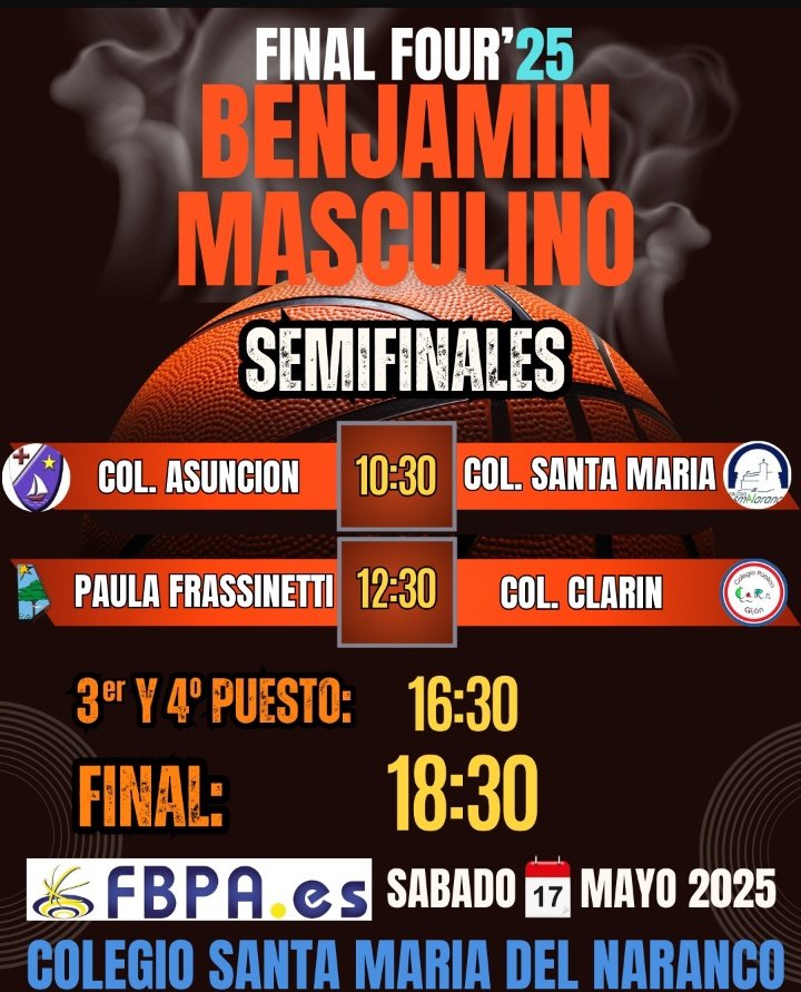 Federación de Baloncesto Pdo. de Asturias (@fbpa_asturias) on Twitter photo 💠 COMPETICIONES // JUEGOS DEPORTIVOS // FINAL A4 BENJAMÍN MASCULINO 🏆 // Este fin de semana en el Colegio Santa María del Naranco con la participación de los siguientes colegios:
🏀 <a href="/SMNARANCOAV/">SMNARANCO.ALTERVIA</a>
🏀 <a href="/asunciongijon/">Colegio La Asunción</a>
🏀 <a href="/doroteasaviles/">paulafrassinetti</a>
🏀 <a href="/CPClarin/">CP Clarín</a>
#JJDD <a href="/dxtasturiano/">adnasturies</a> 💠 COMPETICIONES // JUEGOS DEPORTIVOS // FINAL A4 BENJAMÍN MASCULINO 🏆 // Este fin de semana en el Colegio Santa María del Naranco con la participación de los siguientes colegios:
🏀 <a href="/SMNARANCOAV/">SMNARANCO.ALTERVIA</a>
🏀 <a href="/asunciongijon/">Colegio La Asunción</a>
🏀 <a href="/doroteasaviles/">paulafrassinetti</a>
🏀 <a href="/CPClarin/">CP Clarín</a>
#JJDD <a href="/dxtasturiano/">adnasturies</a>