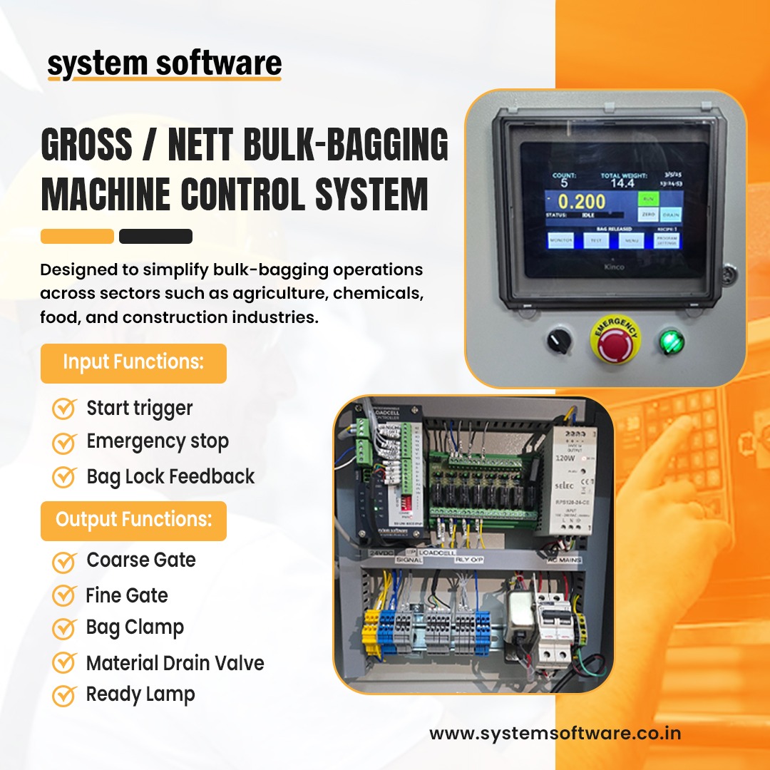 mody_chemi's tweet image. Gross / Nett Bulk-Bagging Machine Control System
Ready-to-use. Precision-engineered. OEM-friendly.
systemsoftware.co.in
#SystemSoftware #CompactWeigher #WeighingSolutions #WeighFillerController #IndustrialAutomation #BatchMixing #CheckWeigher #FillingAutomation #Loadcell