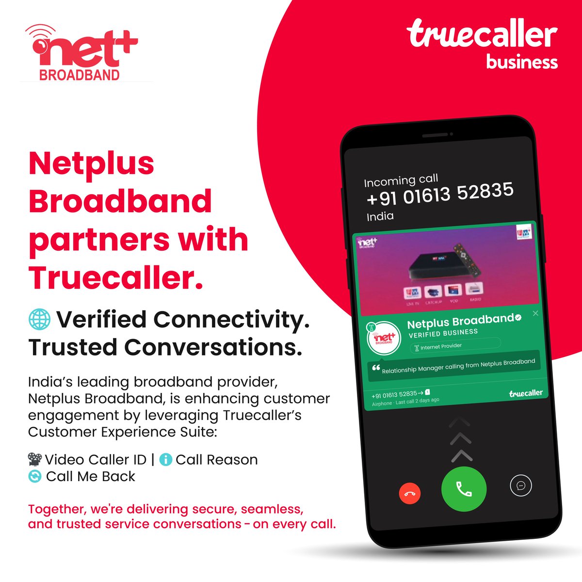 Netplus Broadband (@netplusofficial) on Twitter photo "Netplus x Truecaller = Smarter, Safer Connections!"
<a href="/Truecaller/">Truecaller</a> <a href="/truecaller_in/">Truecaller India</a>
.
.
#internet #fastinternet #netplus #netplusbroadband #truecaller "Netplus x Truecaller = Smarter, Safer Connections!"
<a href="/Truecaller/">Truecaller</a> <a href="/truecaller_in/">Truecaller India</a>
.
.
#internet #fastinternet #netplus #netplusbroadband #truecaller