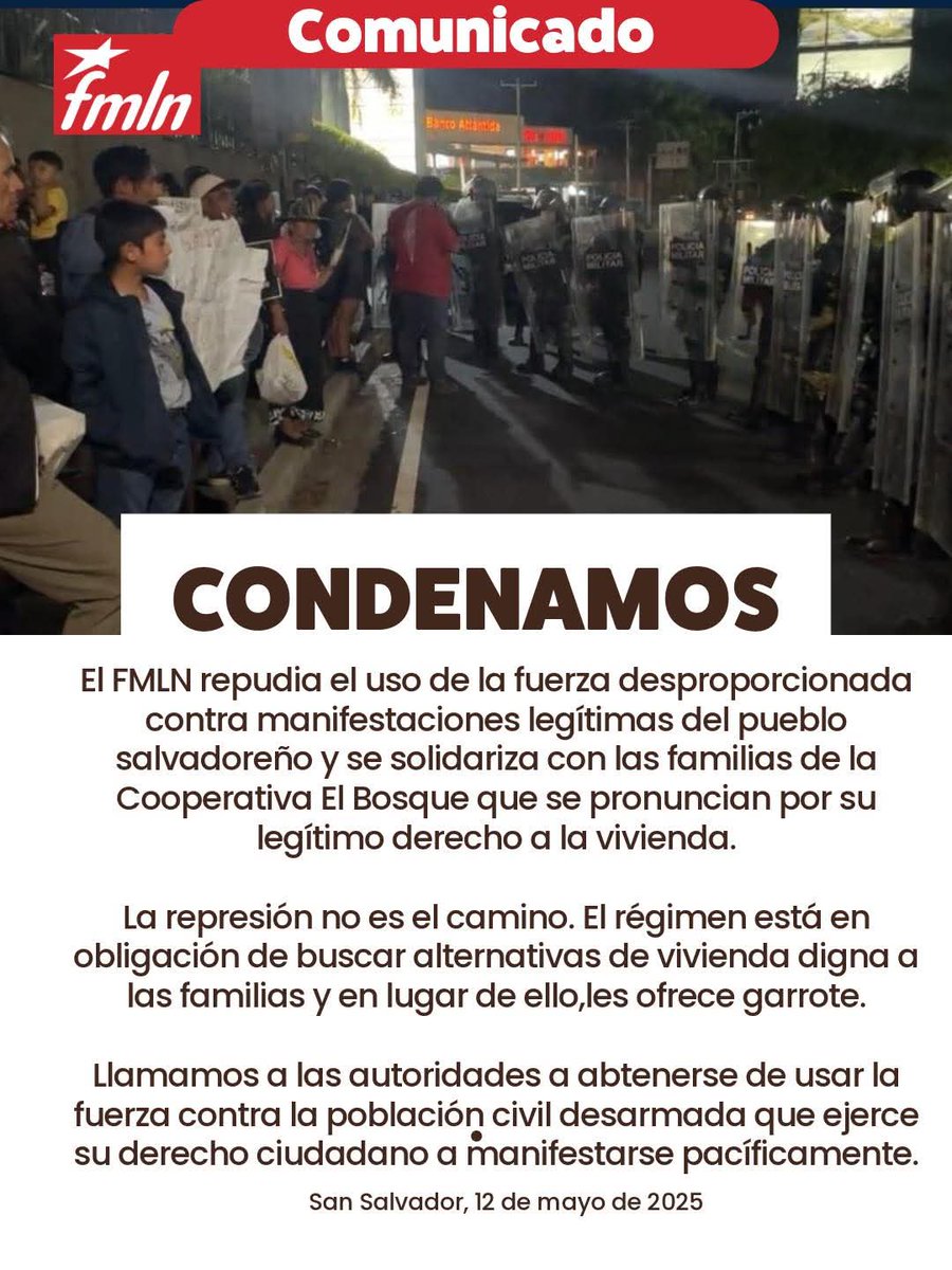 El <a href="/FMLNoficial/">FMLN Oficial</a> condena la represión contra el pueblo humilde.