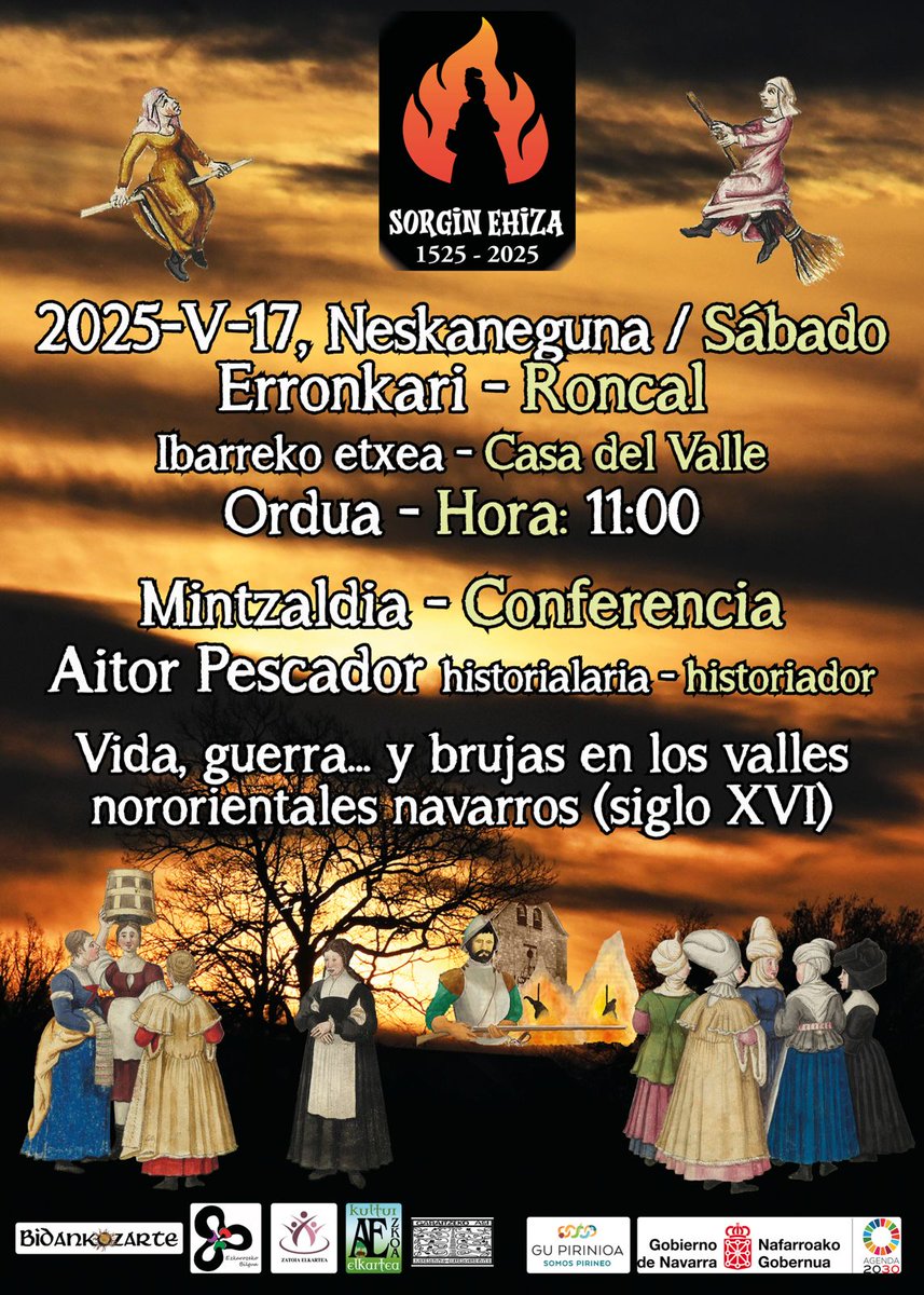 Neskanegun honetan Ibarreko Etxean, Erronkarin, 11:00etan, <a href="/aitor_pescador/">Aitor Pescador</a>-en mintzaldia 1525ean Nafarroako Pirinioan hasi zen sorgin-ehizaren testuinguru historikoari buruz. #SorginEhiza1525_2025