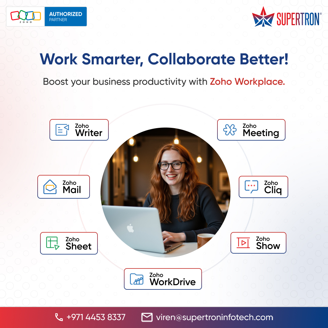 Supertronit's tweet photo. What if your entire team could collaborate effortlessly, in one place? 🤔

@ZohoWorkplace offers all-in-one productivity tools to keep your team connected &amp; efficient—anywhere, anytime.

DM us to learn how Zoho Workplace can help! 🤝 https://t.co/SmzKr0Bg9u