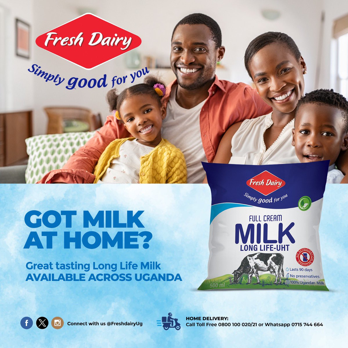 👌#familytime is uncomparable to nothing
👌Great #families build great #nations
#FreshDairy’s long-life UHT milk, lasts 90days &amp; is available countrywide at a store nearest to you.
📲For orders, call 0800 100 020/21 or WhatsApp 0715 744 664
<a href="/DDAUganda/">Dairy Development Authority</a> <a href="/ChefMutale/">ChefMichaelMutale</a> <a href="/AtiiandKatiLtd/">Atii and Kati</a>