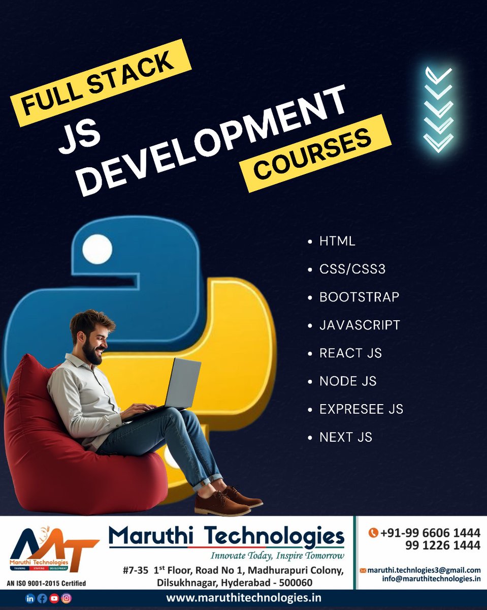 maruthi_tech's tweet image. Level Up Your Coding Skills with Full Stack JS Development!
#FullStackDeveloper #WebDevelopment #JavaScriptCourse #ReactJS #NodeJS #LearnToCode #HyderabadTraining #TechSkills #MaruthiTechnologies #CareerInTech #MavenTraining #JMETER #TestingCareers #CareerInTech #LearnTesting