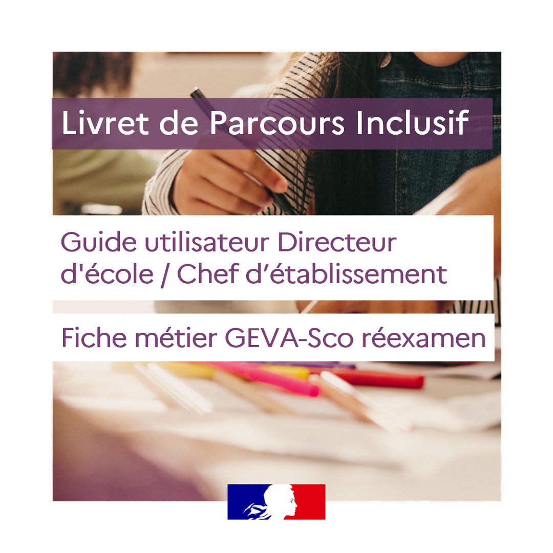Livret de parcours inclusif📍De nouvelles ressources accompagnent les utilisateurs :
- une version actualisée du guide Directeur d'école et chef d’établissement 
- une nouvelle fiche métier pour créer le GEVA-Sco réexamen au sein du LPI

➡ eduscol.education.fr/2506/le-livret…