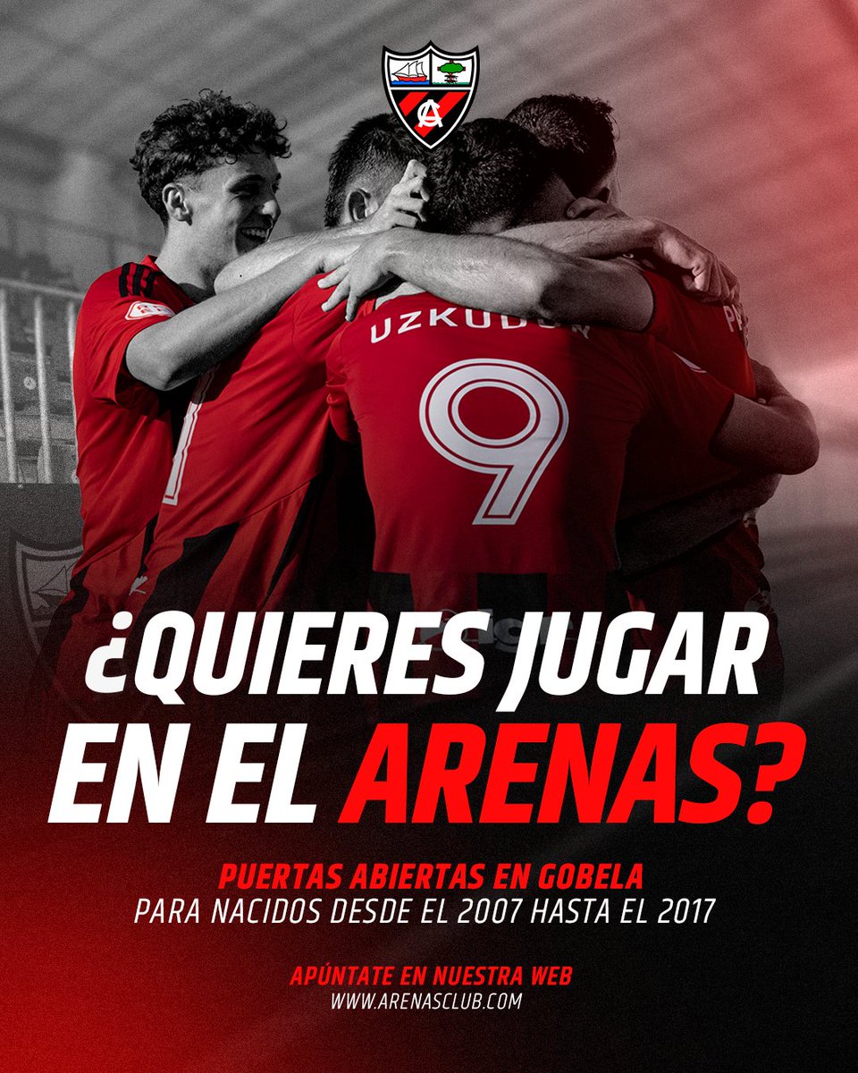 🚨 PUERTAS ABIERTAS

Durante mayo, ven a nuestras jornadas de puertas abiertas con entrenamientos en Gobela.

¿Te gustaría jugar con nosotros? ¡Esta es tu oportunidad! Más información e inscripciones aquí:

🔗 arenasclub.com/jornadas-puert…

#UnNuevoHistorico #CanteraHistorica