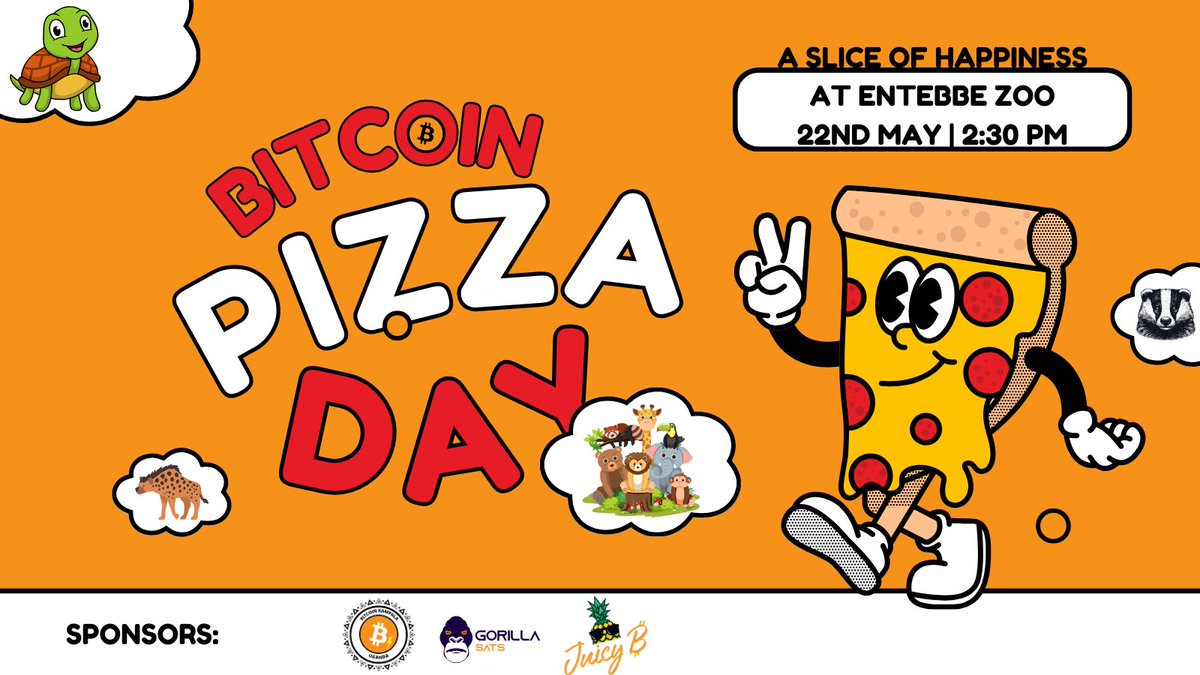 Bitcoin Kampala Uganda (@bitcoinkampala) on Twitter photo 🎉 Bitcoin Pizza Day – Entebbe Zoo Edition 🇺🇬
For the first time ever, the 115 kids from <a href="/orphansofuganda/">@OrphansOfUganda</a> will leave their district to visit the zoo, eat pizza 🍕 & meet the Kampala #Bitcoin community that’s supported them!
Join us on May 22 – as a sponsor or participant.
Let’s 🎉 Bitcoin Pizza Day – Entebbe Zoo Edition 🇺🇬
For the first time ever, the 115 kids from <a href="/orphansofuganda/">@OrphansOfUganda</a> will leave their district to visit the zoo, eat pizza 🍕 & meet the Kampala #Bitcoin community that’s supported them!
Join us on May 22 – as a sponsor or participant.
Let’s