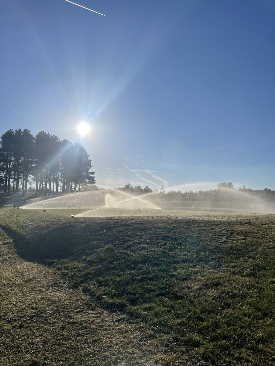 Light dressing on greens, brushed, watered in and cut. Tees getting a cycle of irrigation as well. Not a lot of rain in the forecast! 😬