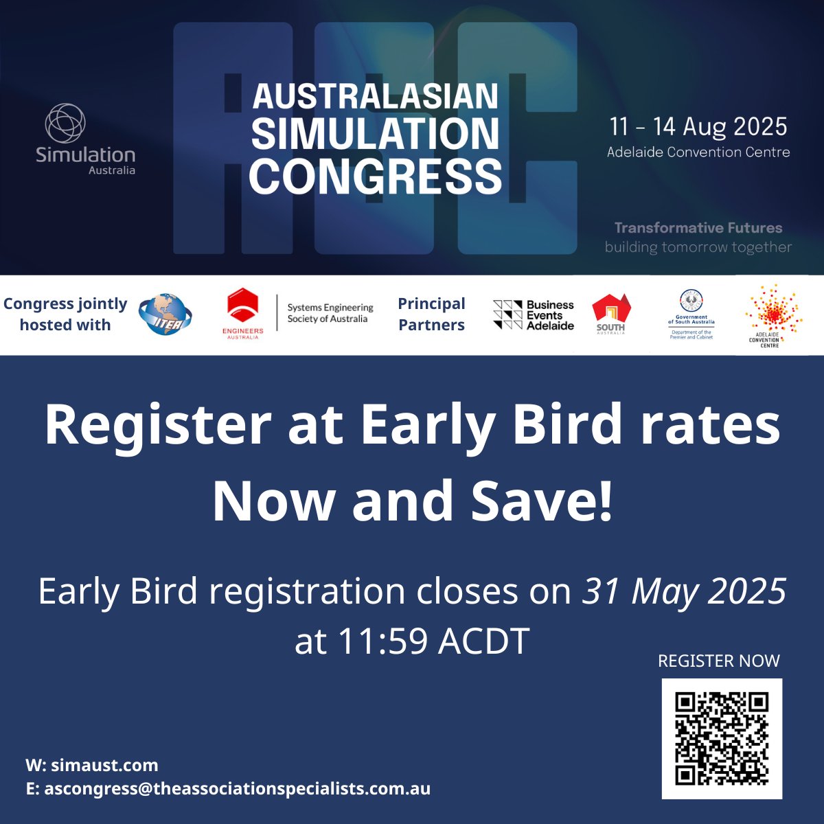 Together with our joint hosts, SESA and ITEA we invite you to register now and save using the Early Bird discount! Early bird has been extended till the end of May. We cant wait to see you at #simcongress25!
To register now or for more information simaust.com/australasian-s…