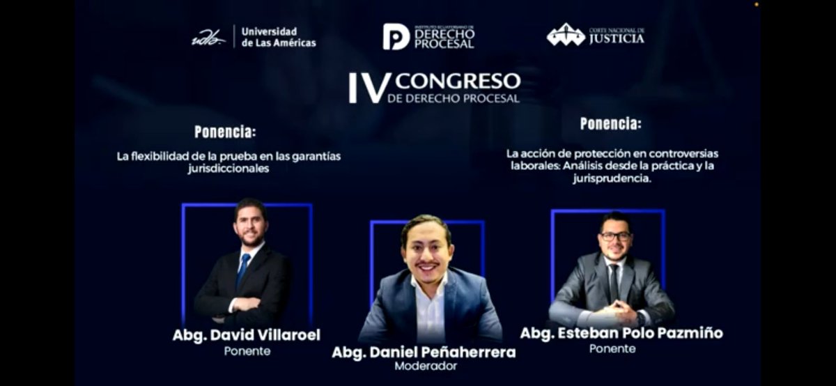 Ab. David villarroel (@ab_villarroel) on Twitter photo En el Congreso más grande de Derecho Procesal del País, tuve la oportunidad de compartir sobre la flexibilidad de la prueba en garantías jurisdiccionales junto con mis colegas y compañeros del Instituto. Tks <a href="/procesalecuador/">Instituto Ecuatoriano de Derecho Procesal</a> <a href="/EstebanPoloP/">Esteban Polo Pazmiño</a> <a href="/UDLAEcuador/">UDLA Ecuador</a> <a href="/jolismazon/">Jorge Luis Mazón</a> <a href="/DerechoManabi/">Asociación de Derecho Procesal de Manabí</a> En el Congreso más grande de Derecho Procesal del País, tuve la oportunidad de compartir sobre la flexibilidad de la prueba en garantías jurisdiccionales junto con mis colegas y compañeros del Instituto. Tks <a href="/procesalecuador/">Instituto Ecuatoriano de Derecho Procesal</a> <a href="/EstebanPoloP/">Esteban Polo Pazmiño</a> <a href="/UDLAEcuador/">UDLA Ecuador</a> <a href="/jolismazon/">Jorge Luis Mazón</a> <a href="/DerechoManabi/">Asociación de Derecho Procesal de Manabí</a>