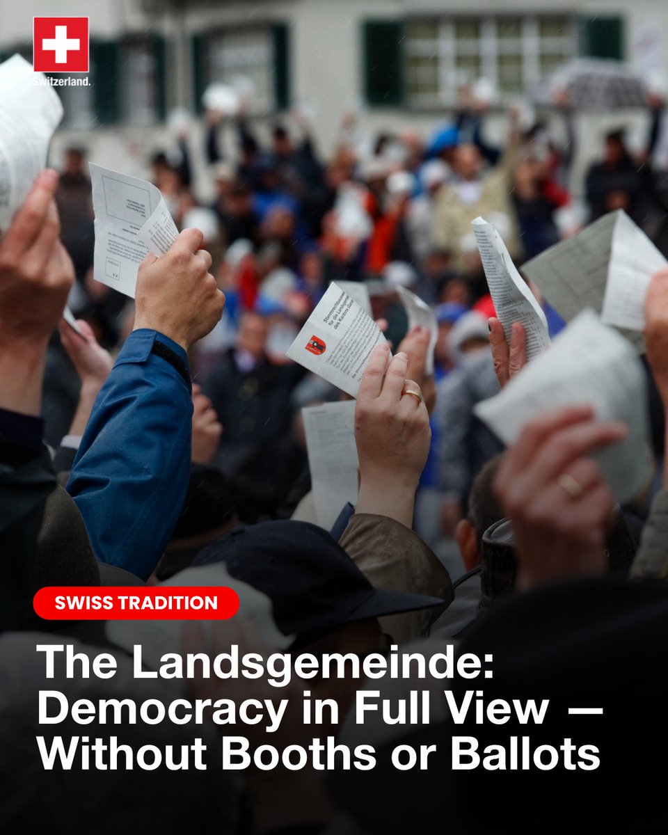 SwissEmbSofia's tweet image. Have you ever seen a democracy where laws are passed by raising hands in a town square, every year, on the first Sunday of May?
The people of Kanton #Glarus gather for one of the world’s last remaining open-air democratic assemblies: the #Landsgemeinde. 👉 bit.ly/4jIuliM