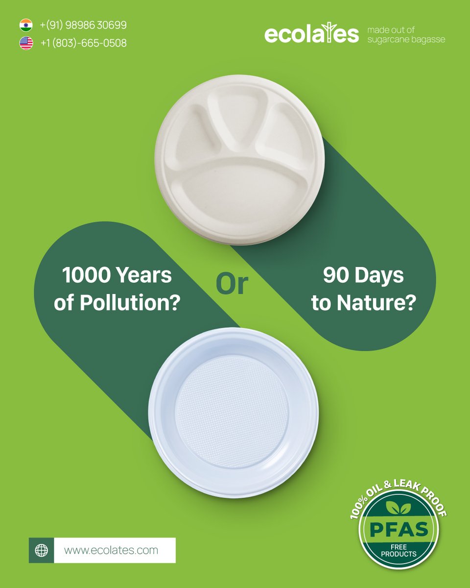 Ecolates115260's tweet image. The True Cost of Plastic: 🌍
One plastic plate 🍽️ = 1,000 years of pollution. ⏳🚫
One Ecolates plate 🌱 = 90 days to compost. ✅♻️ 💰

🌐Website:
ecolates.com

#CompostableSolutions #SustainableSwaps #SayNoToPlastic #DitchPlastic #PlasticKills #ChooseWisely #Ecolates