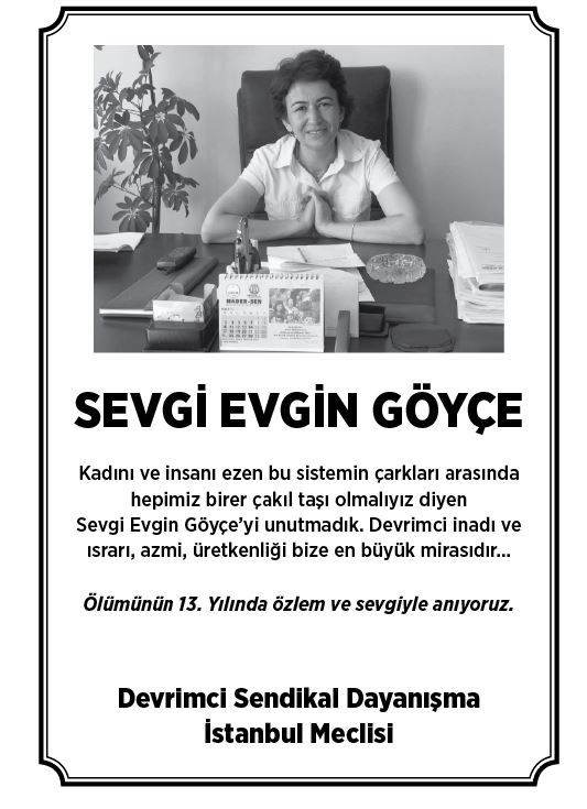 Devrimci Öğretmen Sevgi Evgin Göyçe'yı saygı ve özlemle anıyoruz.