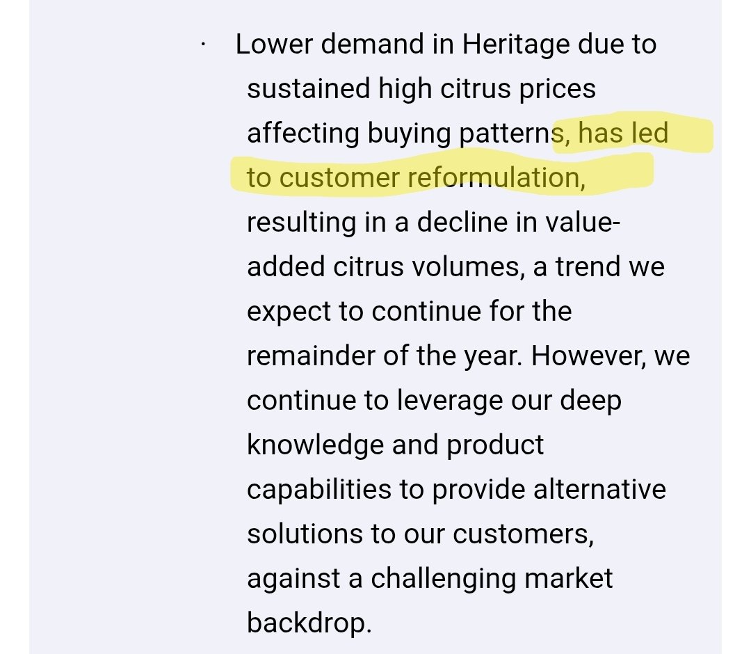 #TET has historically seemed a good business. It is signalling cyclical difficulty but this line concerns me. Once reformulated, why would customers return to.more expensive inputs that Treatt provides