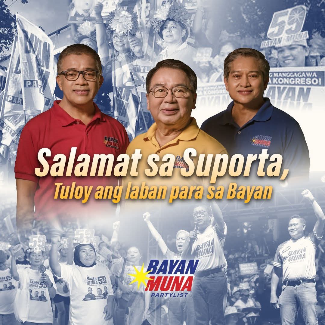 59 BAYAN MUNA Partylist (@bayanmuna) on Twitter photo ๐ฆ๐ฎ๐น๐ฎ๐บ๐ฎ๐ ๐๐ฎ ๐ฆ๐๐ฝ๐ผ๐ฟ๐๐ฎ, ๐ง๐๐น๐ผ๐ ๐ฎ๐ป๐ด ๐๐ฎ๐ฏ๐ฎ๐ป ๐ฃ๐ฎ๐ฟ๐ฎ ๐๐ฎ ๐๐ฎ๐๐ฎ๐ป.
We extend our deepest gratitude to the thousands of Filipinos who voted for and stood with Bayan Muna in the recent elections. In the face of overwhelming odds, your votes are not just ๐ฆ๐ฎ๐น๐ฎ๐บ๐ฎ๐ ๐๐ฎ ๐ฆ๐๐ฝ๐ผ๐ฟ๐๐ฎ, ๐ง๐๐น๐ผ๐ ๐ฎ๐ป๐ด ๐๐ฎ๐ฏ๐ฎ๐ป ๐ฃ๐ฎ๐ฟ๐ฎ ๐๐ฎ ๐๐ฎ๐๐ฎ๐ป.
We extend our deepest gratitude to the thousands of Filipinos who voted for and stood with Bayan Muna in the recent elections. In the face of overwhelming odds, your votes are not just