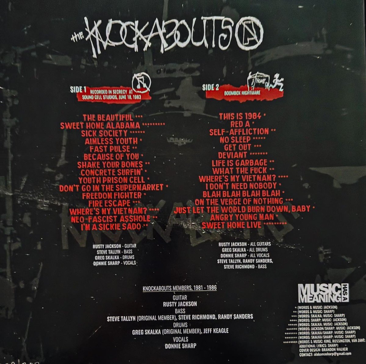 KNOCKABOUTS “Angry Young Men” Lp has been added to our big cartel. One of the greatest Deep South early 80’s hardcore bands, this comprehensive # ‘d  30 song retrospective is limited to just 200 copies. Move fast.