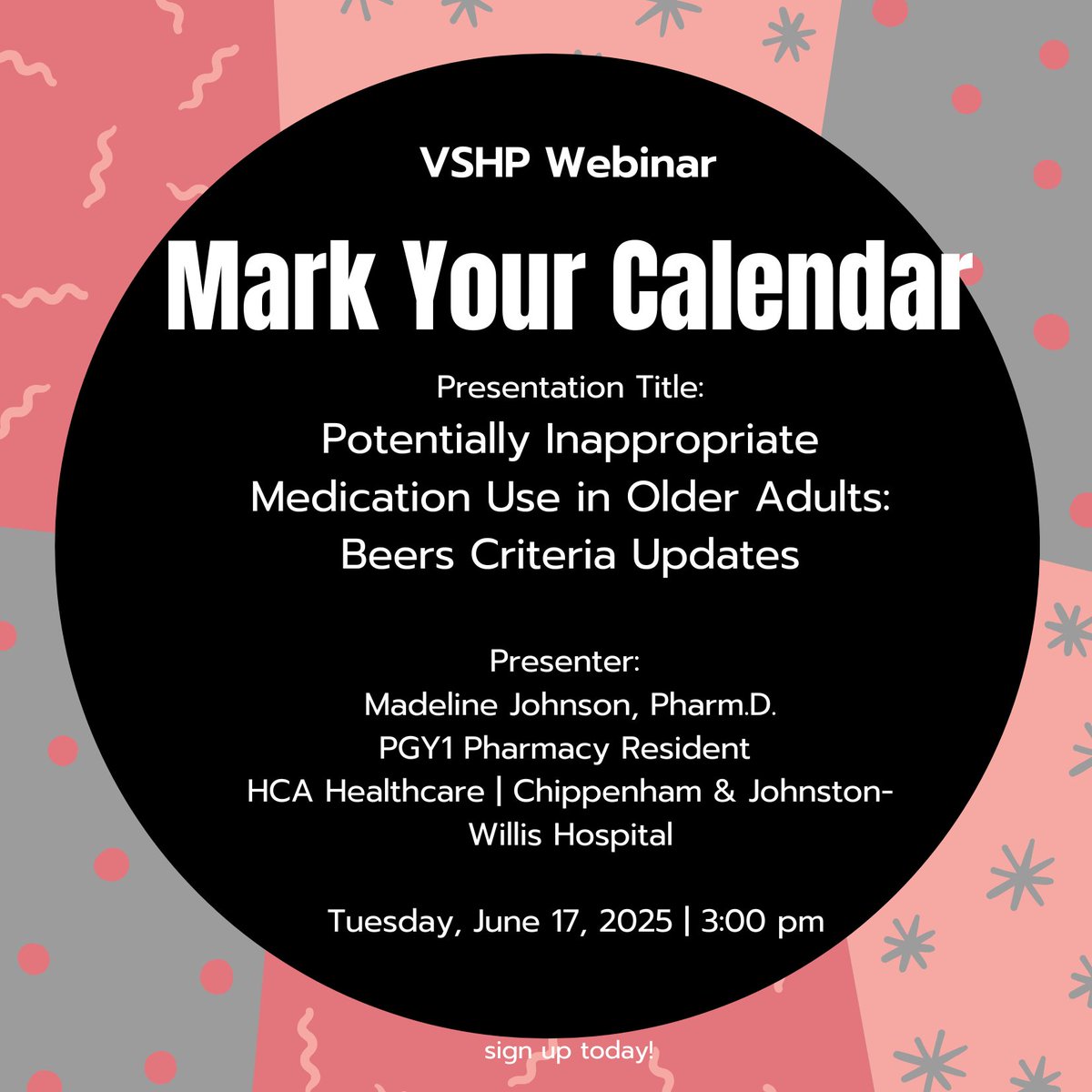 VSHP Webinar-Potentially Inappropriate Medication Use in Older Adults: Beers Criteria Updates
To register:  us06web.zoom.us/webinar/regist…