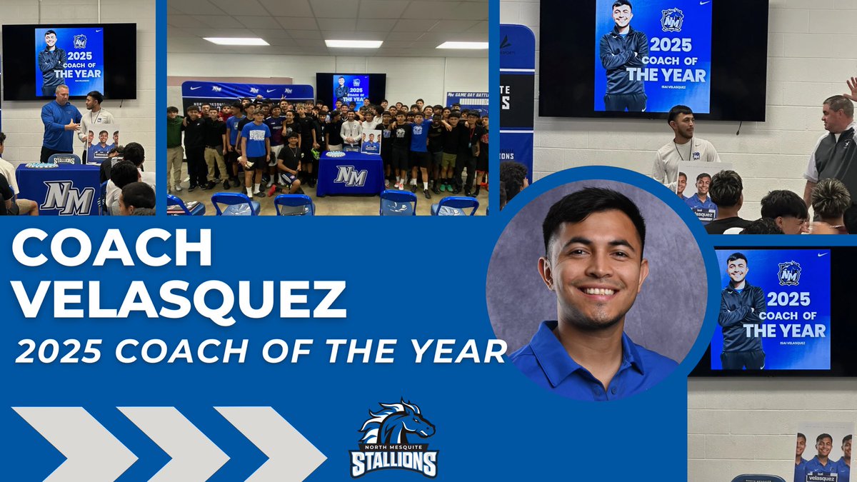 Big congrats to Coach Velasquez on being named North Mesquite HS COACH OF THE YEAR! A well-deserved honor for setting the standard, leading with heart, &amp; putting in WORK every single day.
Stallion Nation is proud.

#NorthsidePride
#StallionPride
@mesquiteISDATH
<a href="/NorthMesquiteHS/">North Mesquite HS</a>