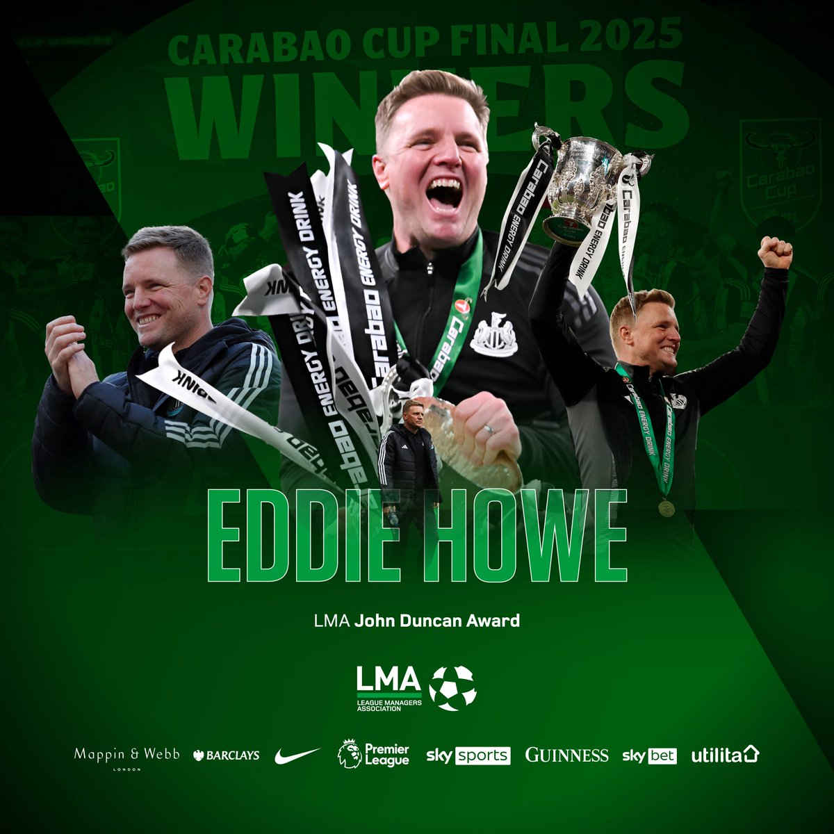 LMA (@lma_managers) on Twitter photo Congratulations to <a href="/NUFC/">Newcastle United</a> Manager Eddie Howe on receiving the John Duncan Award!
In presenting this award, the LMA recognises those who have achieved historic and notable successes for their clubs this season.
#LMAAnnualAwards | <a href="/SkySports/">Sky Sports</a> Congratulations to <a href="/NUFC/">Newcastle United</a> Manager Eddie Howe on receiving the John Duncan Award!
In presenting this award, the LMA recognises those who have achieved historic and notable successes for their clubs this season.
#LMAAnnualAwards | <a href="/SkySports/">Sky Sports</a>