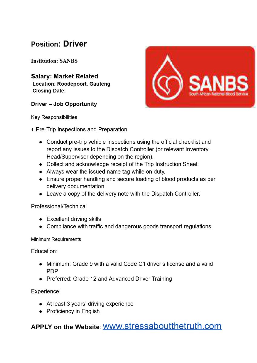 TheTruthBroke's tweet image. Position: Driver
APPLY: stressaboutthetruth.com

Azania MK Party Thabo Bester The River #PEPHomeExpress Cobrizi #RIPPresleyChweneyagae #ChampionsToTheWorld #TheTasteMasterSA #GrowWithCapitec #LoveFNB Darren Piers Darren Banele The Milk Restaurant