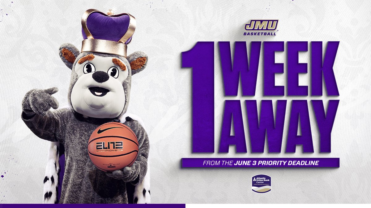 James Madison Athletics (@jmusports) on Twitter photo There's only 1β£ week left to join the Entry Process for <a href="/JMUMBasketball/">JMU Men's Basketball</a> and <a href="/JMUWBasketball/">JMU Women's Basketball</a> season tickets!
βΉοΈ | bit.ly/418Y4K2
#GoDukes There's only 1β£ week left to join the Entry Process for <a href="/JMUMBasketball/">JMU Men's Basketball</a> and <a href="/JMUWBasketball/">JMU Women's Basketball</a> season tickets!
βΉοΈ | bit.ly/418Y4K2
#GoDukes