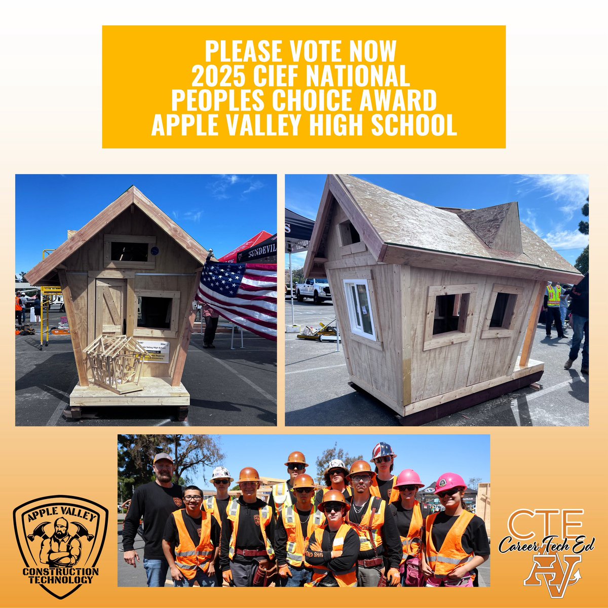 🚨 VOTE NOW! 🚨
Our AVHS team is 1 of just 6 in the nation up for the National People’s Choice Award! Let’s rally together and bring this win home! 
👷 Vote today — link in bio!
📣 Share and spread the word, Sundevils!
Congrats to our Construction Pathway students and Mr. Rees.