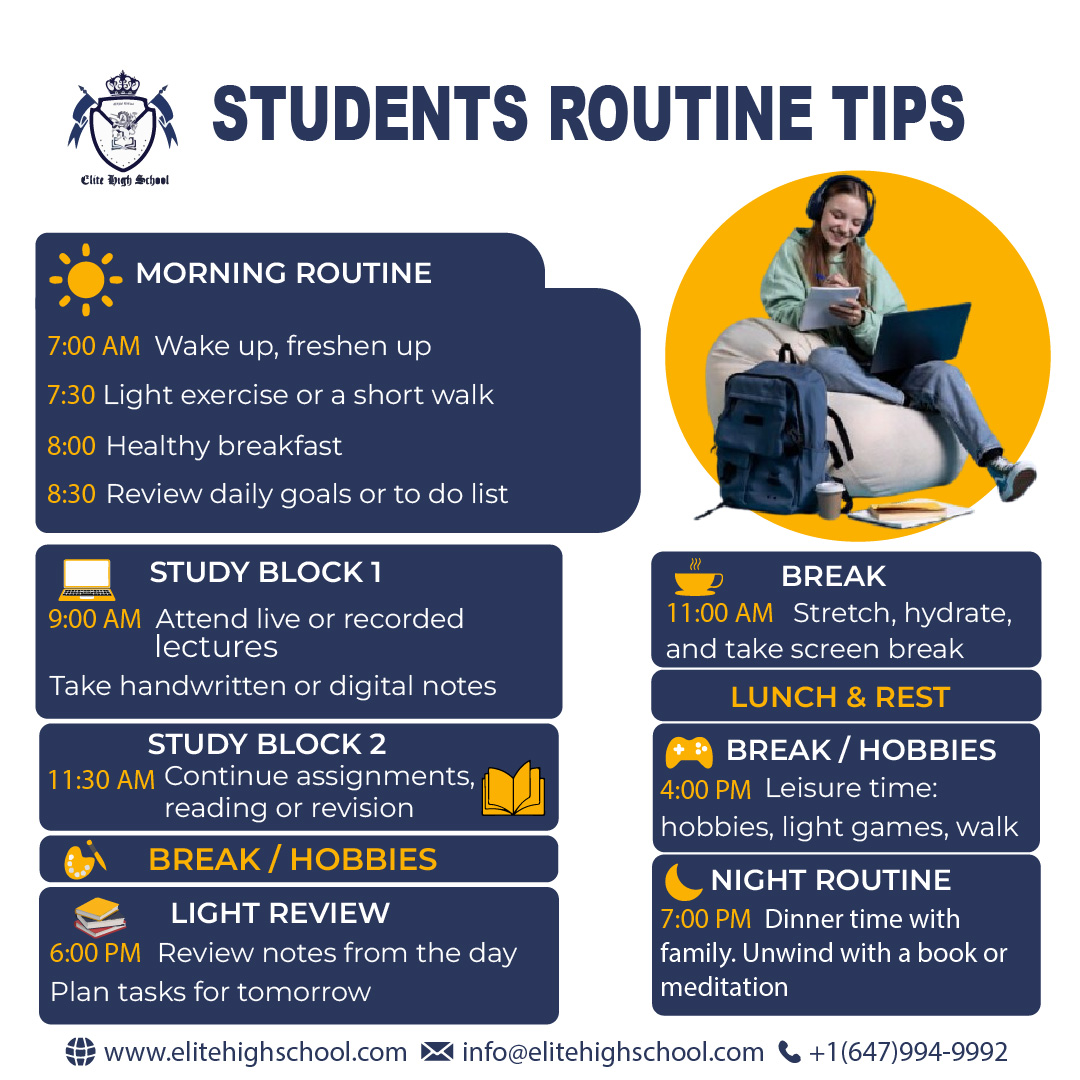 ehs_canada's tweet image. 🎓 Maximize your productivity with a smart daily routine!

🔗 elitehighschool.com

#EliteHighSchool #StudentRoutine #StudyTips #AcademicSuccess #TimeManagement #StudentLife #DailySchedule